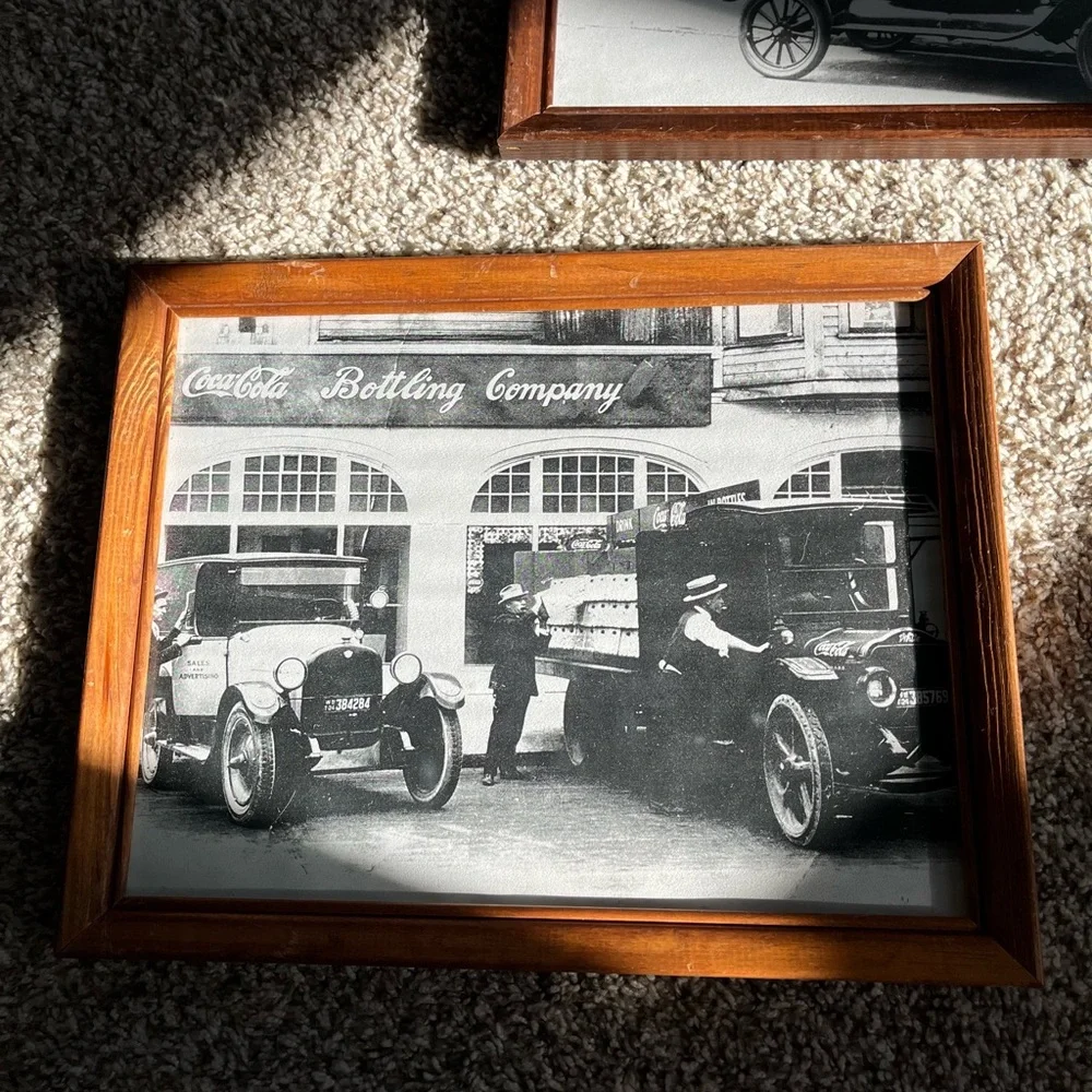 Coca Cola Vintage Car Photo Frames with Brown Wooden Border